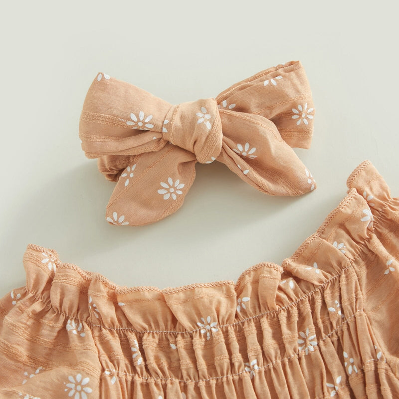 Body Infantil Feminino Bege e Branco + Faixa