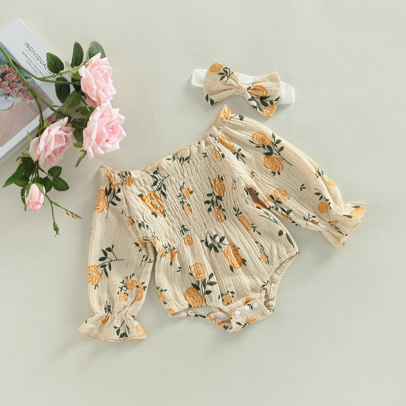 Body Infantil Feminino Flores + Faixa