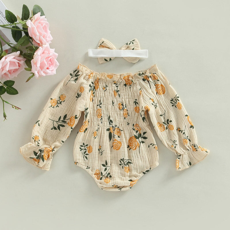 Body Infantil Feminino Flores + Faixa