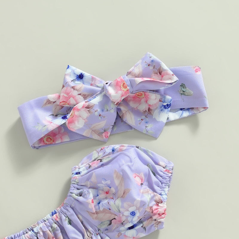 Body Infantil Feminino Roxo Florzinhas + Tiara