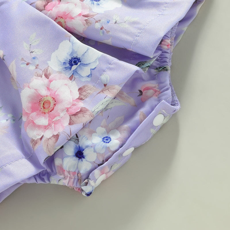 Body Infantil Feminino Roxo Florzinhas + Tiara