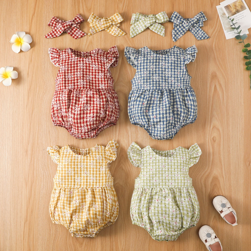 Body Infantil Xadrez e Florzinha + Faixa