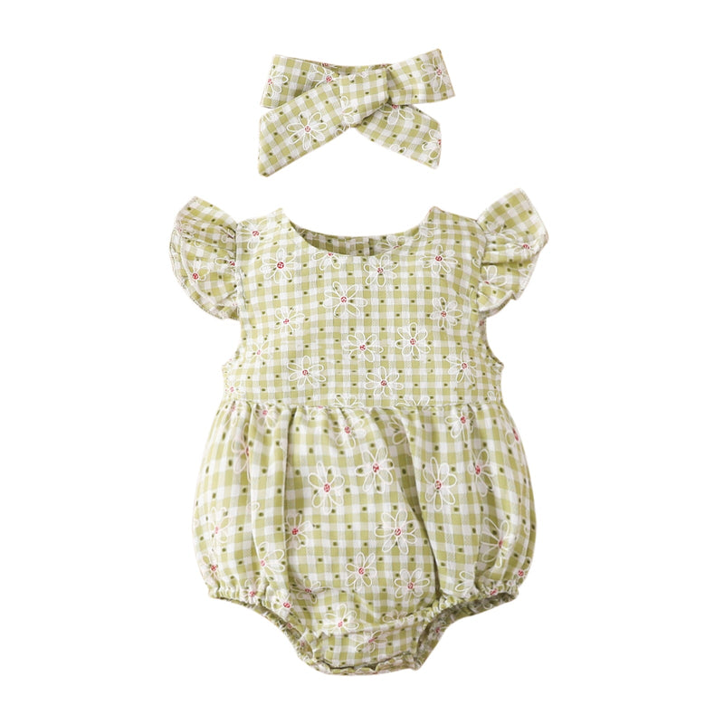 Body Infantil Xadrez e Florzinha + Faixa