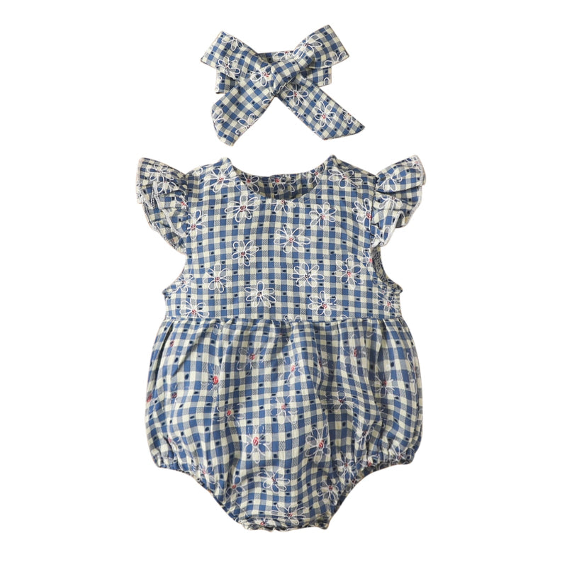 Body Infantil Xadrez e Florzinha + Faixa