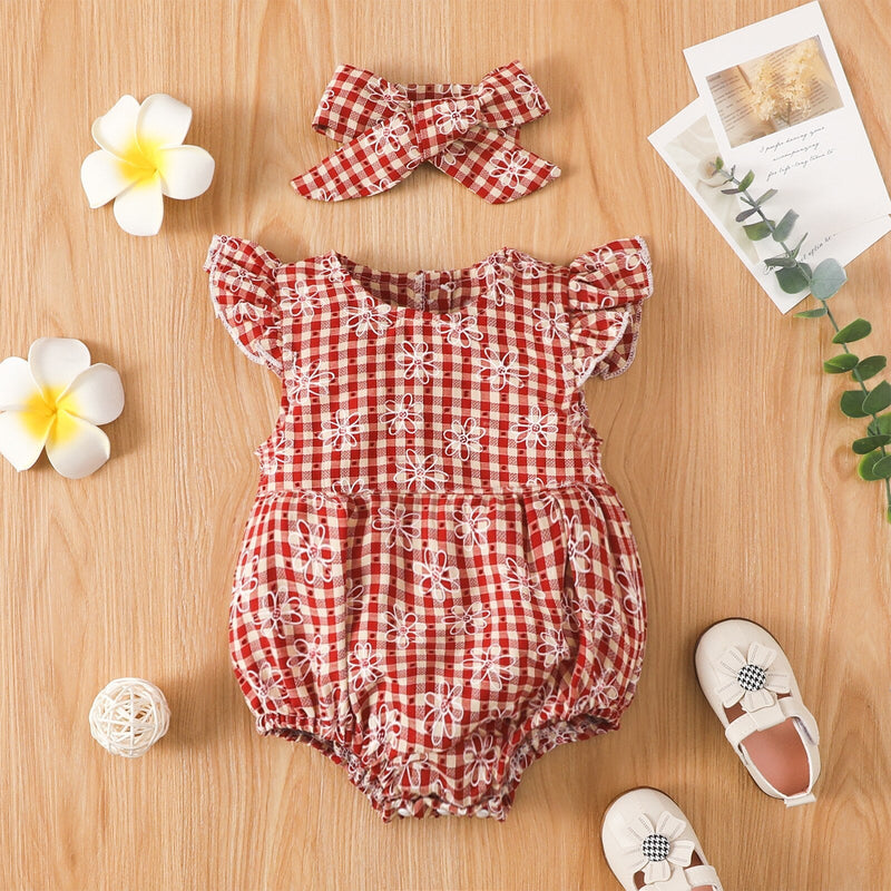 Body Infantil Xadrez e Florzinha + Faixa
