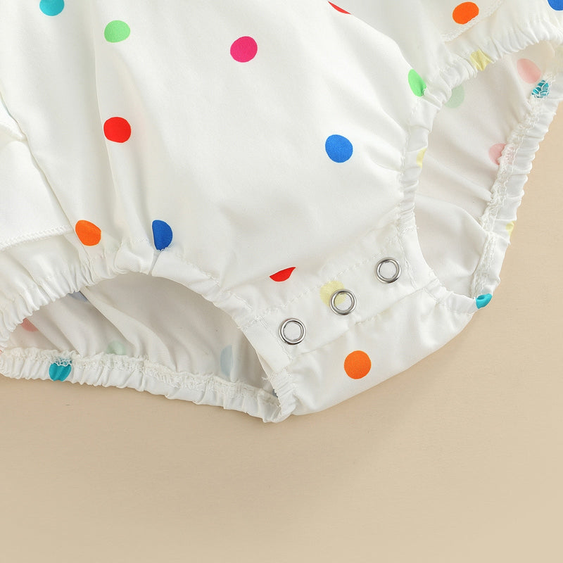 Body Romper Infantil Feminino Verão Poá Arco-Íris + Faixa