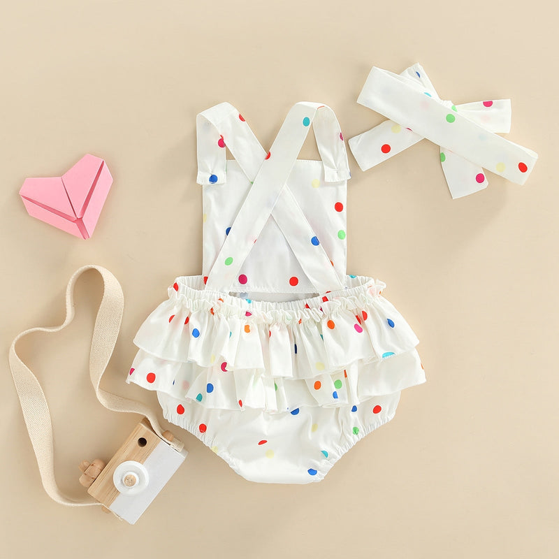 Body Romper Infantil Feminino Verão Poá Arco-Íris + Faixa