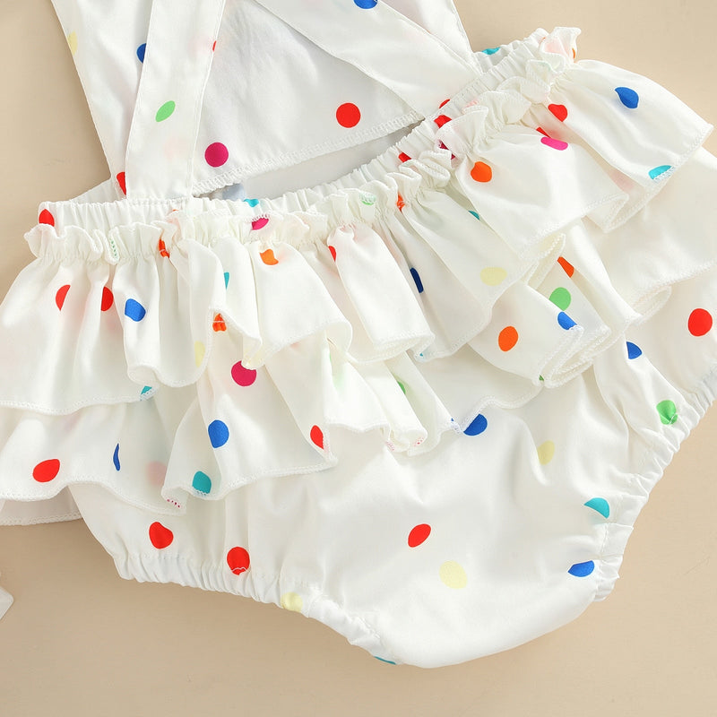 Body Romper Infantil Feminino Verão Poá Arco-Íris + Faixa