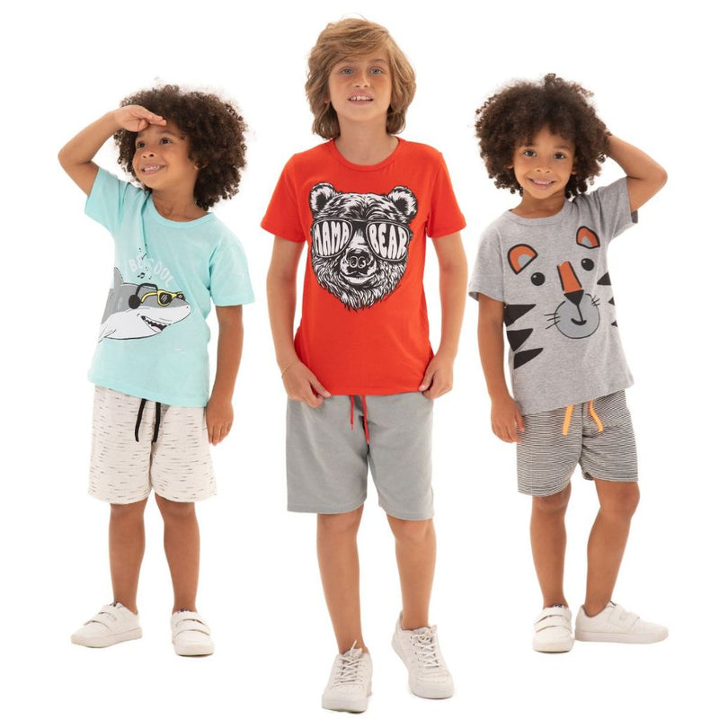 Kit Sortido 8 Peças de Roupas Infantil Menino 4 Camisetas + 4 Bermudas - Kit com 4 Conjuntos de Roupa Infantil Menino Verão Menino Bebê
