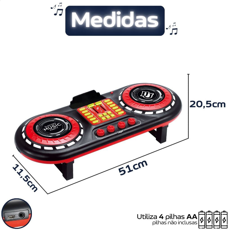 DJ Mixer Infantil Com Fone Brinquedo Mesa Controladora Simulador Luz e Som