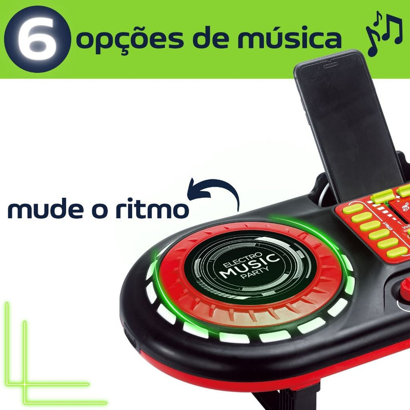DJ Mixer Infantil Com Fone Brinquedo Mesa Controladora Simulador Luz e Som