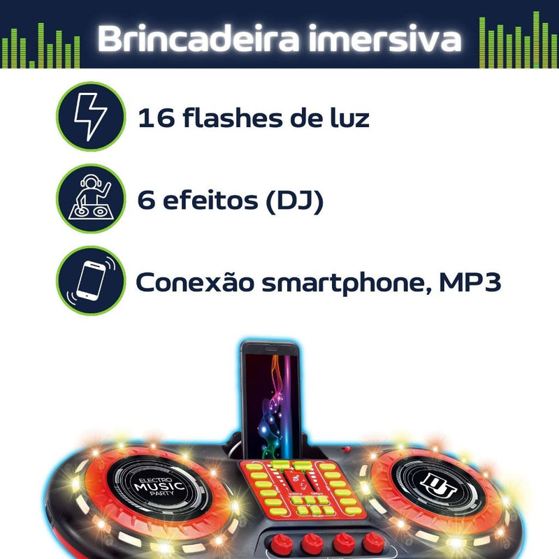 DJ Mixer Infantil Com Fone Brinquedo Mesa Controladora Simulador Luz e Som