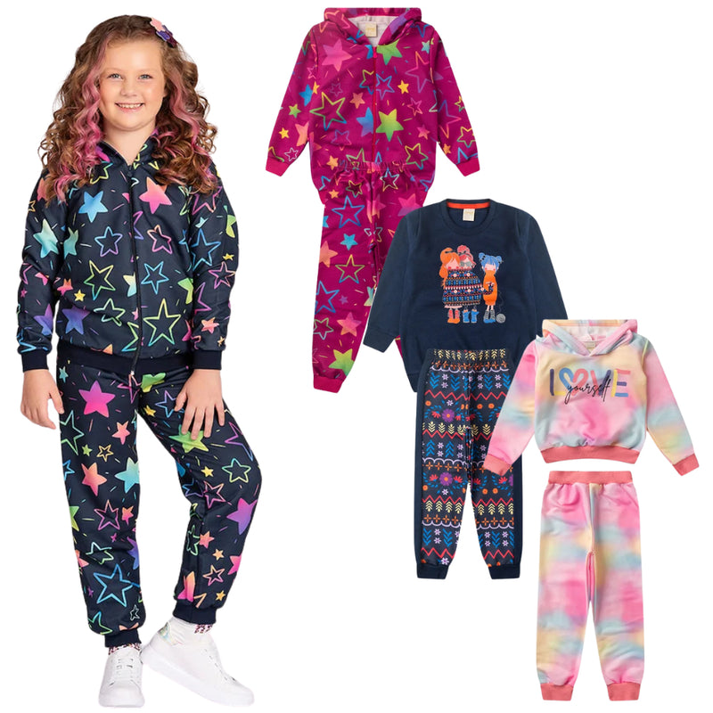 Kit Sortido 6 Peças de Roupas Infantis Menina Inverno- 3 Casacos + 3 Calças