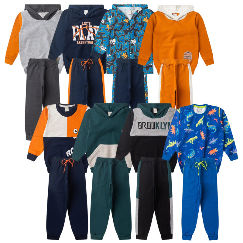 Kit Sortido 6 Peças de Roupas Infantis Menino Inverno- 3 Casacos + 3 Calças
