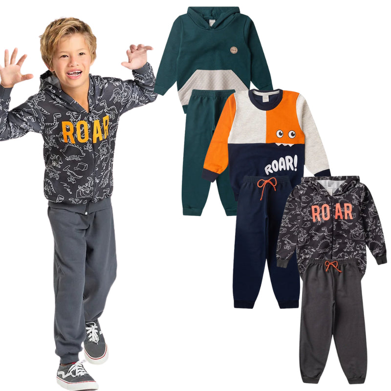 Kit Sortido 6 Peças de Roupas Infantis Menino Inverno- 3 Casacos + 3 Calças