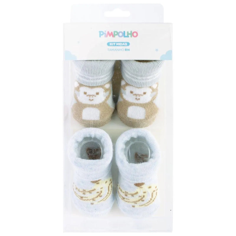 Kit Meia Masculina Pimpolho Macaco e Banana Com 2 Pares RN
