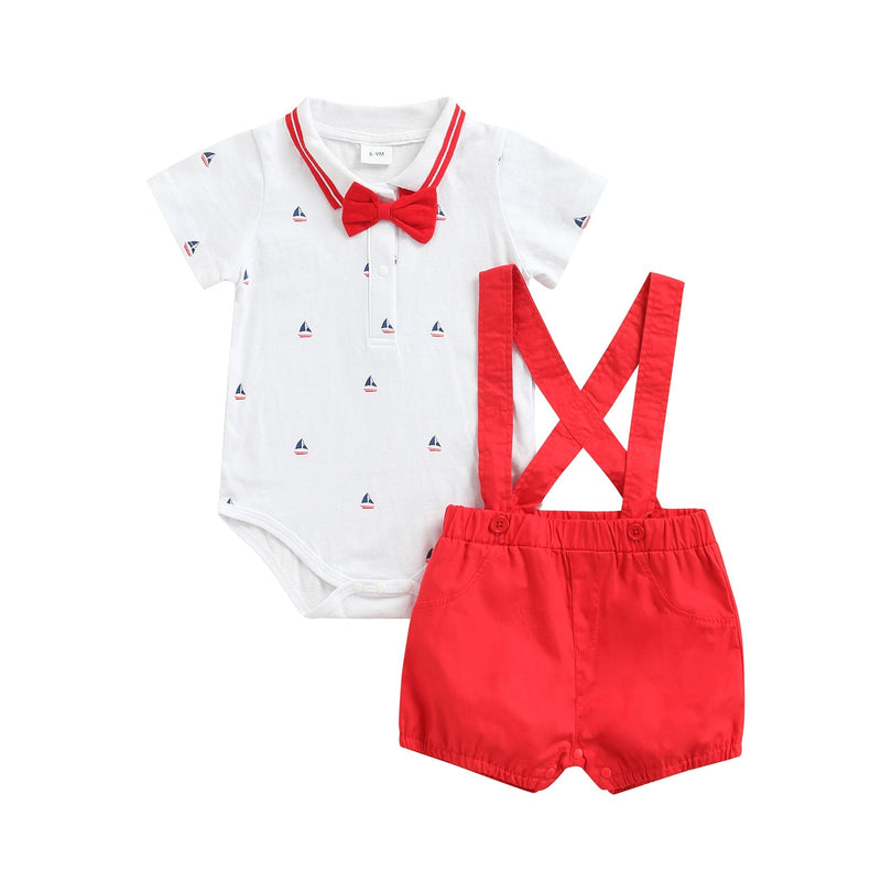 Conjunto Camisa Gravatinha e Jardineira
