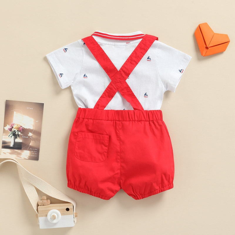 Conjunto Camisa Gravatinha e Jardineira