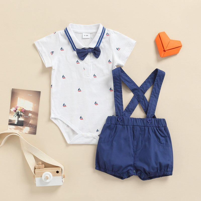 Conjunto Camisa Gravatinha e Jardineira