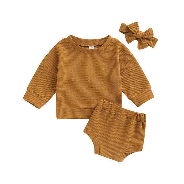 Conjunto Infantil Canelado Calcinha + Blusa + Laço
