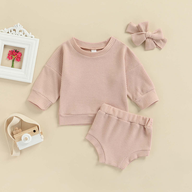 Conjunto Infantil Canelado Calcinha + Blusa + Laço