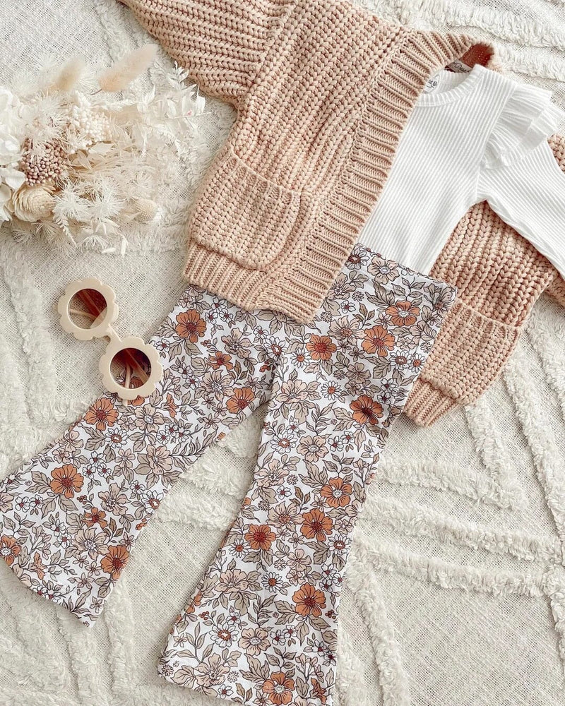 Conjunto Infantil Feminino Calça Flores + Faixa