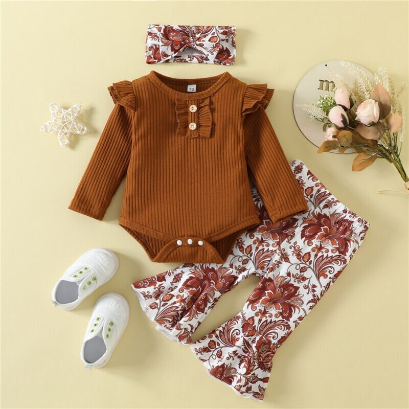 Conjunto Infantil Feminino Calça Flores + Faixa