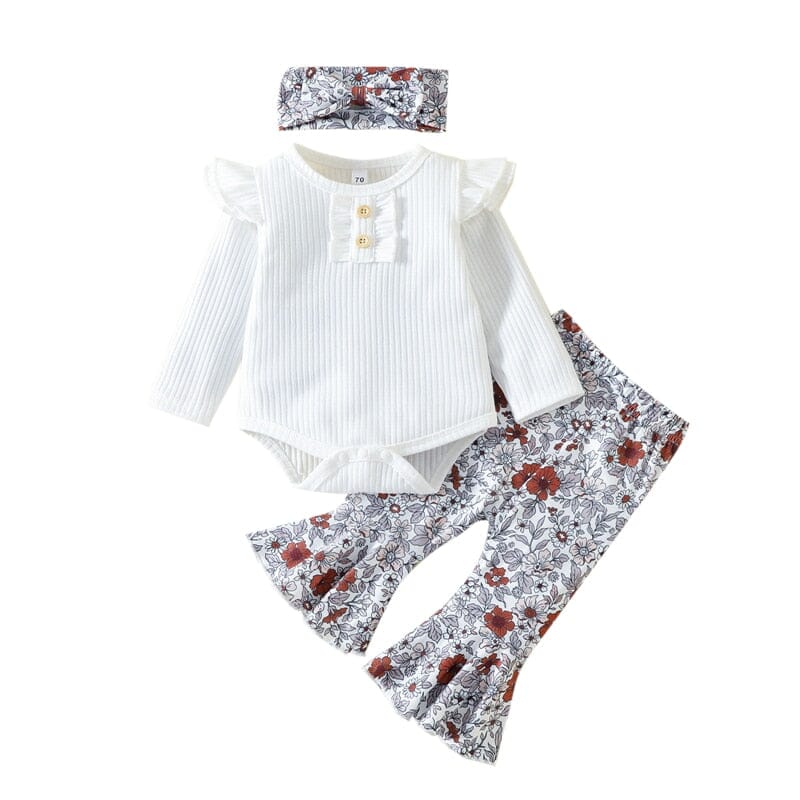 Conjunto Infantil Feminino Calça Flores + Faixa
