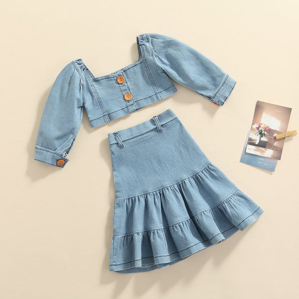 Conjunto Infantil Feminino Top Jeans Botões