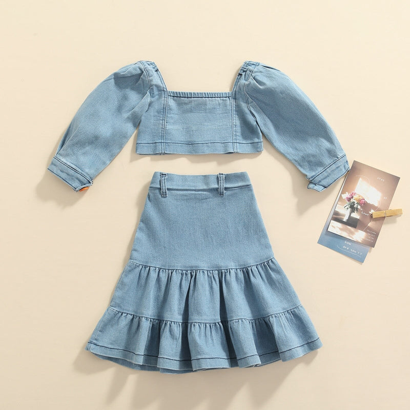 Conjunto Infantil Feminino Top Jeans Botões