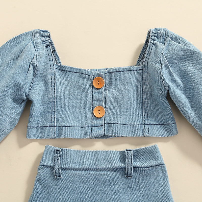 Conjunto Infantil Feminino Top Jeans Botões