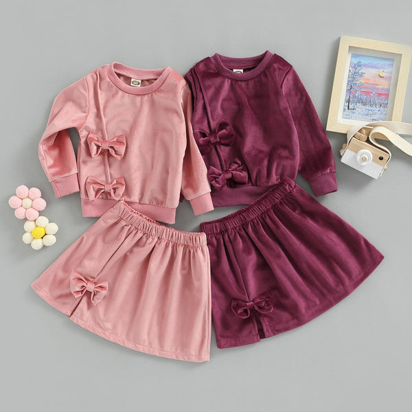 Conjunto Infantil Feminino Veludo Laçinhos