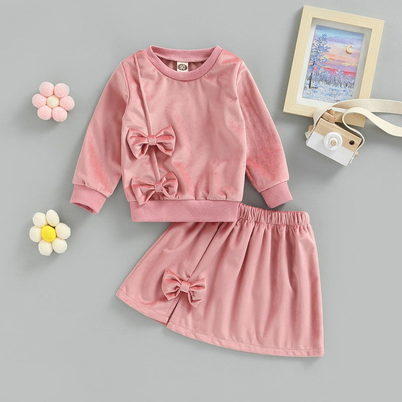 Conjunto Infantil Feminino Veludo Laçinhos