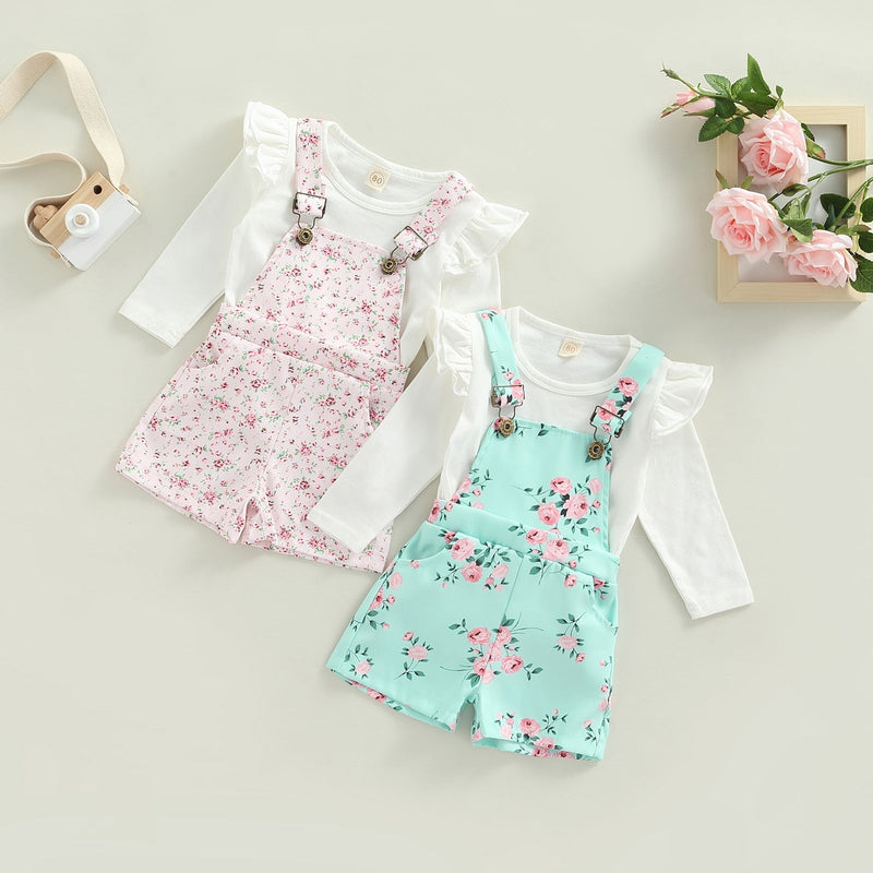 Conjunto Infantil Jardineira e Blusa Flores