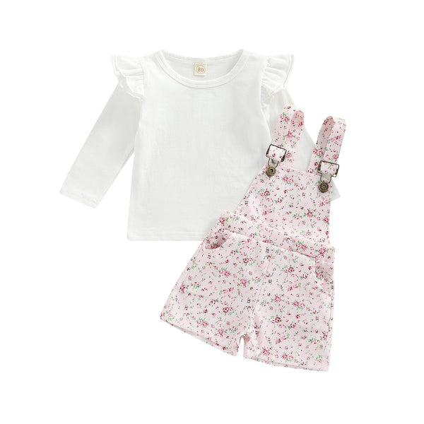 Conjunto Infantil Jardineira e Blusa Flores