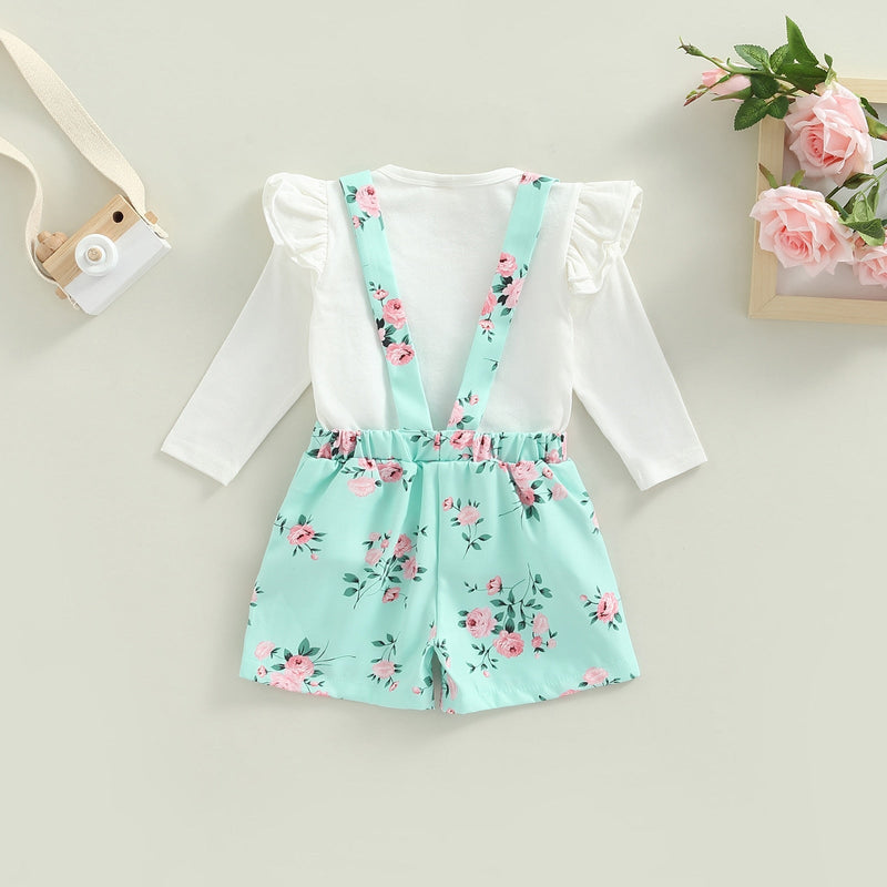 Conjunto Infantil Jardineira e Blusa Flores