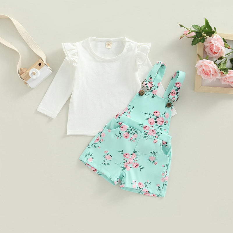 Conjunto Infantil Jardineira e Blusa Flores