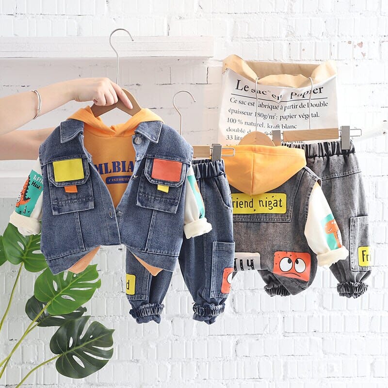 Conjunto Infantil Masculino Jeans 3 Peças
