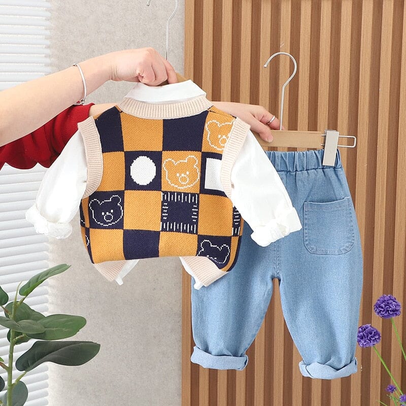 Conjunto Infantil Ursinho Colete 3 Peças