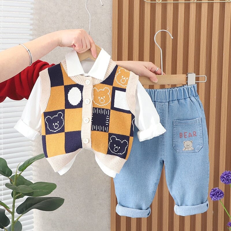 Conjunto Infantil Ursinho Colete 3 Peças