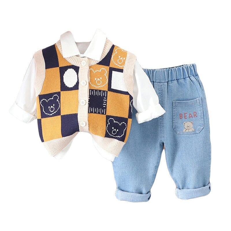 Conjunto Infantil Ursinho Colete 3 Peças