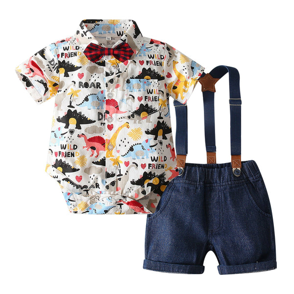 Conjunto Infantil Masculino Suspensório Dinossauro