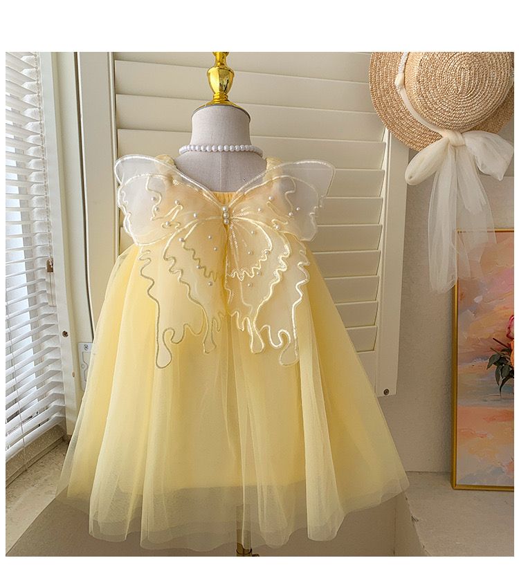 Vestido Infantil De Tule Asa e Lacinhos