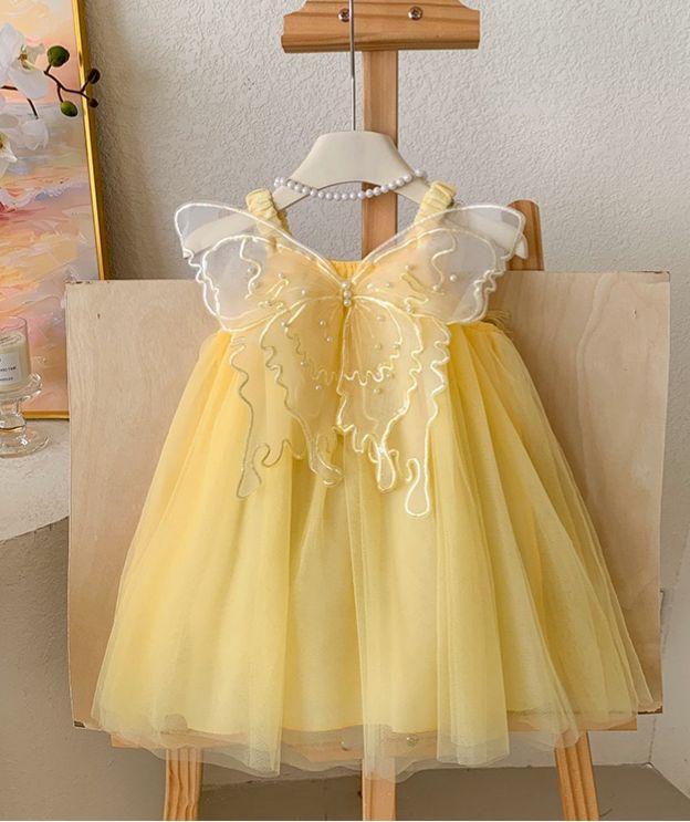 Vestido Infantil De Tule Asa e Lacinhos