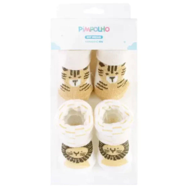 Kit Meia Masculina Pimpolho Tigre e Leão Com 2 Pares RN