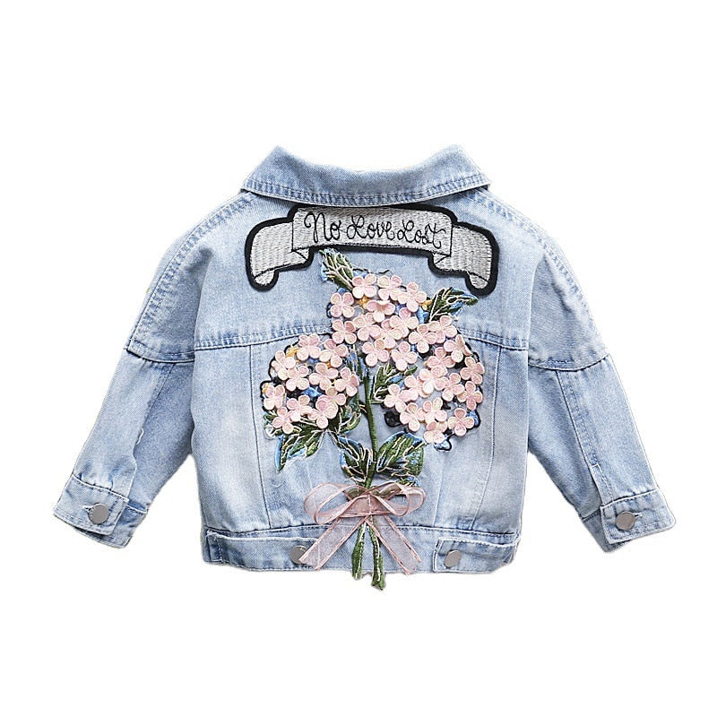 Jaqueta Infantil Feminina Jeans Flores Bordada