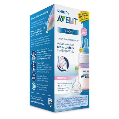Mamadeira Anti Cólica + Bico Extra Avent 125ml