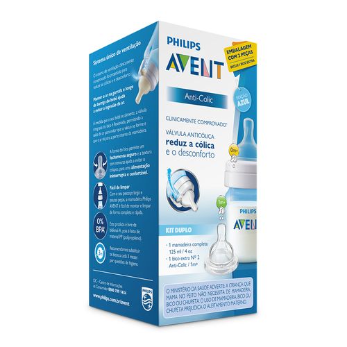 Mamadeira Anti Cólica + Bico Extra Avent 125ml