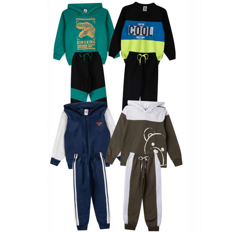 Kit Sortido 8 Peças de Roupas Infantis Masculino Inverno - 4 Casacos + 4 Calças