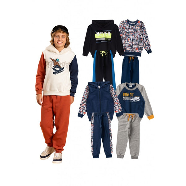 Kit Sortido 8 Peças de Roupas Infantis Masculino Inverno - 4 Casacos + 4 Calças